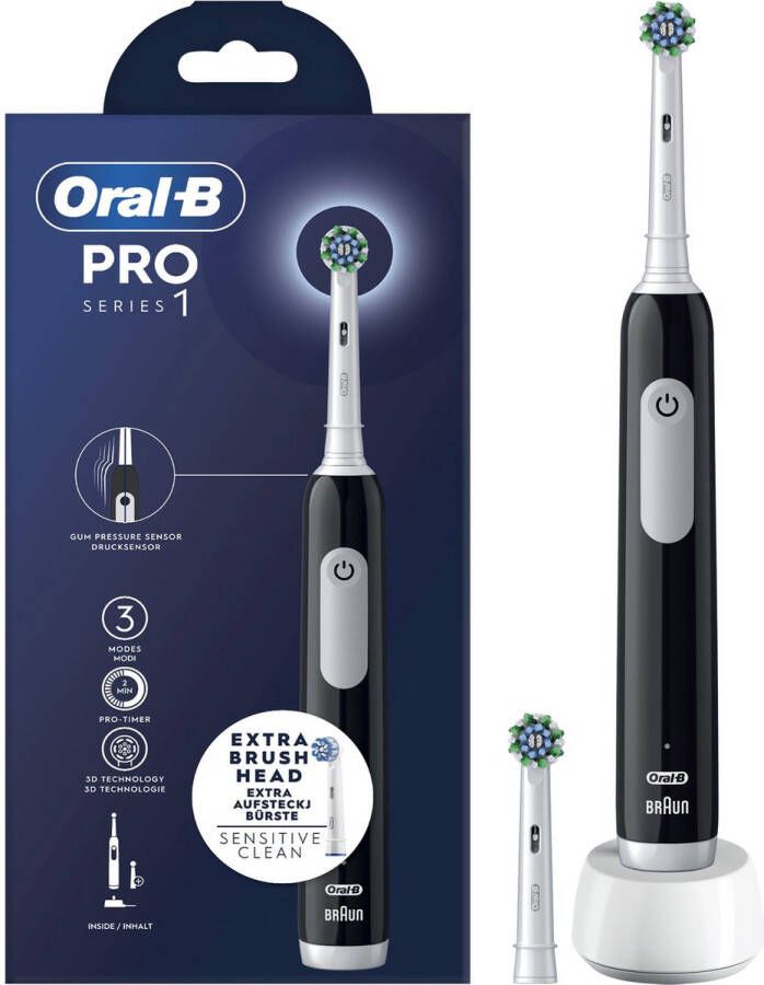 Oral-B Pro Series 1 zwarte elektrische tandenborstel 2 opzetborstels ontworpen door Braun