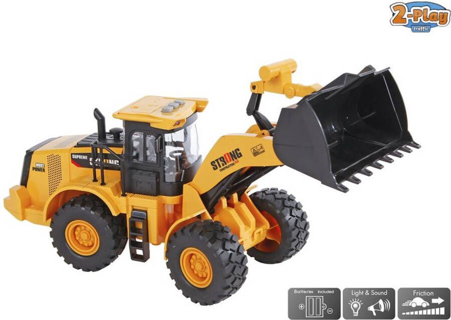 2-Play bulldozer met frictie licht en geluid 35 5cm