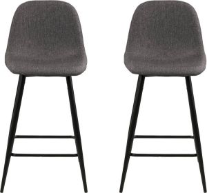 24Designs Barkruk Ludvig Set Van 2 Zithoogte 65 Cm Stof Grijs Zwarte Metalen Poten