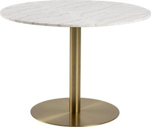 24Designs Bellino Ronde Eettafel Voor 3 A 4 Personen 105 Cm Doorsnee Wit Marmer Geborsteld Messing Onderstel