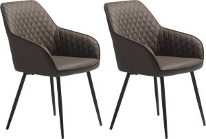 24Designs Carter Stoel Set Van 2 Kunstleer Donkerbruin Zwarte Metalen Poten