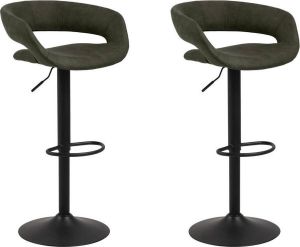 24Designs Groove Verstelbare Barkruk Set Van 2 Stof Olijfgroen Zwart Onderstel