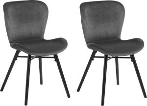 24Designs Karolina Stoel Set Van 2 Donkergrijs Fluweel Zwarte Houten Poten