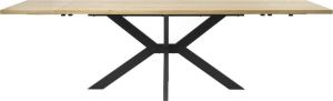 24Designs Livingston Verlengbare Eettafel L210 300 X B90 X H75 Cm Naturel Eikenhout Tafelblad Zwart Metalen Ster Tafelpootpoot