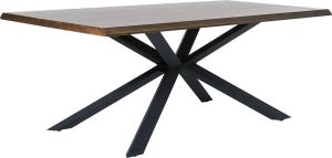 24Designs Ottowa Eettafel L200 X B100 X H75 Cm Gerookt Donker Eiken Tafelblad Zwart Metalen Ster Onderstel