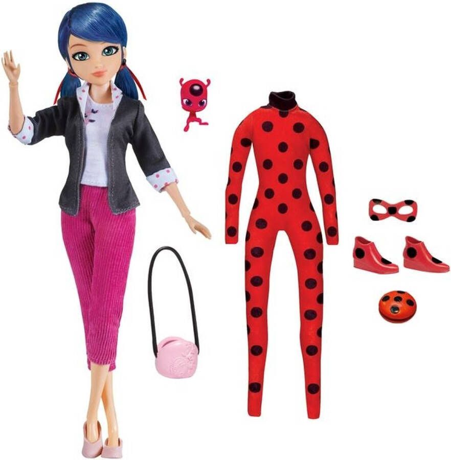 BANALINE Bandai Miraculous Lady Bug Marinette luxe pop 26 cm met twee outfits en accesoires hoge kwaliteit