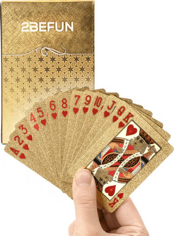 2BEFUN Waterdichte kaarten Goud Luxe kaartspel Speelkaarten Pokerkaarten Drankspel Ook geschikt als Kerst cadeau voor man en vrouw voor grote kinderen Sinterklaas schoencadeautjes Cadeautjes