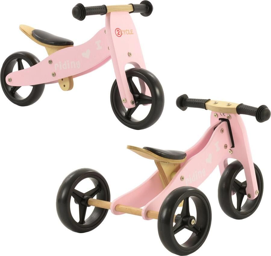 2Cycle 2 in 1 Loopfiets Driewieler Hout 1 Jaar Roze Balance bike
