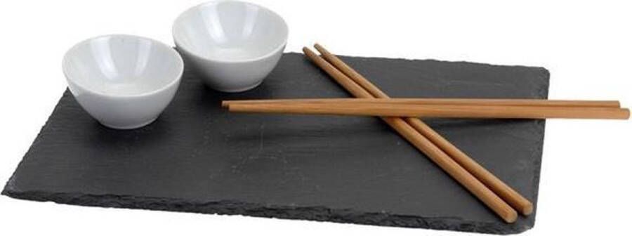 Excellent Houseware Sushi Servies voor 2 Personen Set 7-delig Leisteen met stokjes