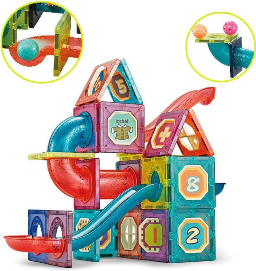 360 Living Magnetic Tiles Magnetisch Speelgoed 72 pcs Magnetische knikkerbaan Montessori Speelgoed Magnetische Bouwstenen Knikkerbaan Magna Tiles