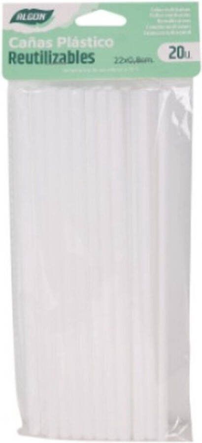 3609 Herbruikbare Rietjes Algon Wit Plastic 22 cm 25 Stuks