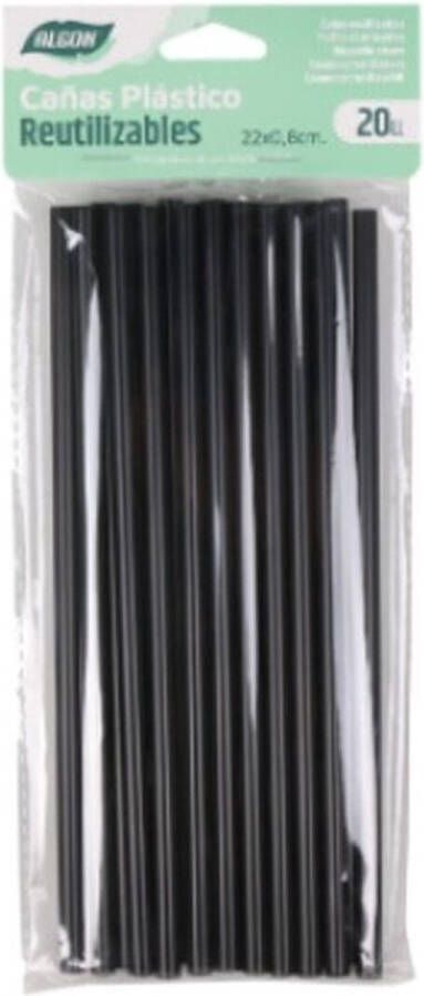 3609 Herbruikbare Rietjes Algon Zwart Plastic 22 cm 20 Stuks