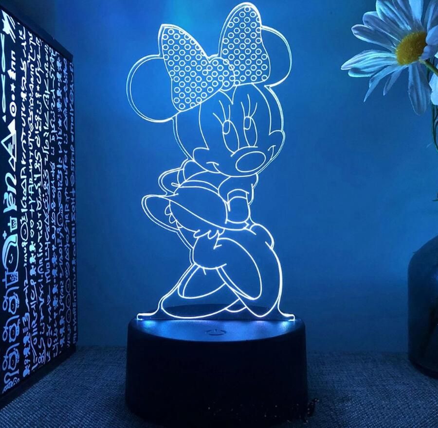 3D Creative 3D Lamp 14 x 19 cm 8 kleuren Disney Mickey Mouse Minnie Mouse LED Illusie 3D Bureaulamp 3D Nachtlampje 3D Sfeerlamp USB