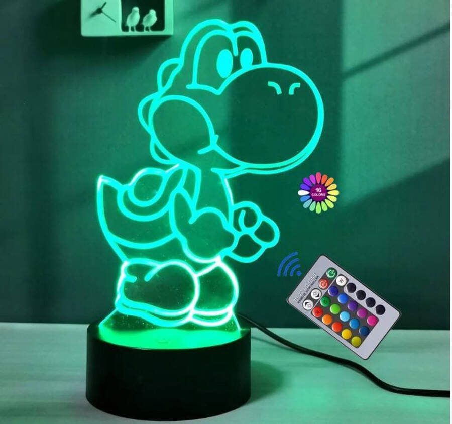 3D Creative 3D Lamp 14 x 19 cm 16 kleuren Yoshi Mario LED Illusie 3D Bureaulamp 3D Nachtlampje 3D Sfeerlamp USB of Batterijen