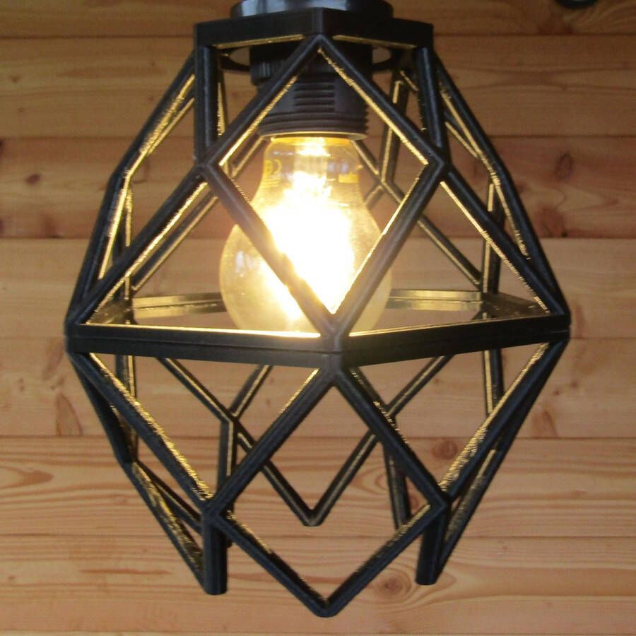 3D-Lampen.nl The Hexagon Hanglamp Lampenkap Ø 19 cm Zwart E27 Industrieel Modern Biodegradable