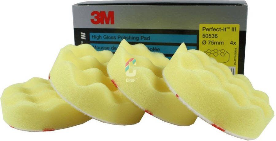 3M 50536 Perfect-It III Gewafelde Hoogglans Polijstschijf 75mm Geel 4 stuks