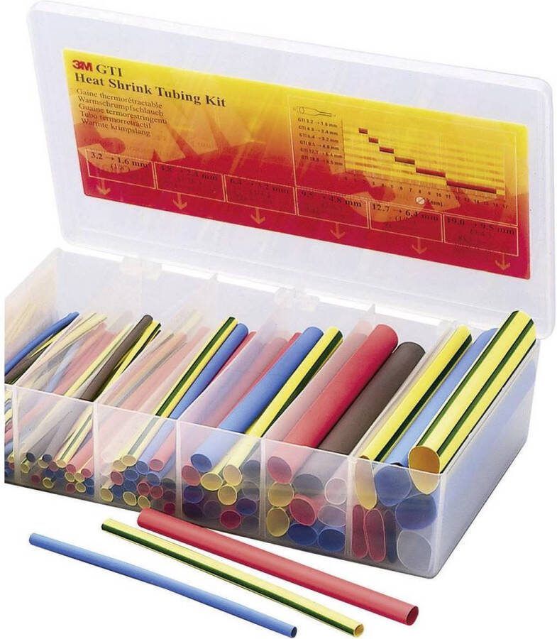 3M GTI-BOX1.6-19MC Krimpkous assortiment Rood Blauw Bruin Transparant Groen Geel Krimpverhouding:2:1 104 onderdele