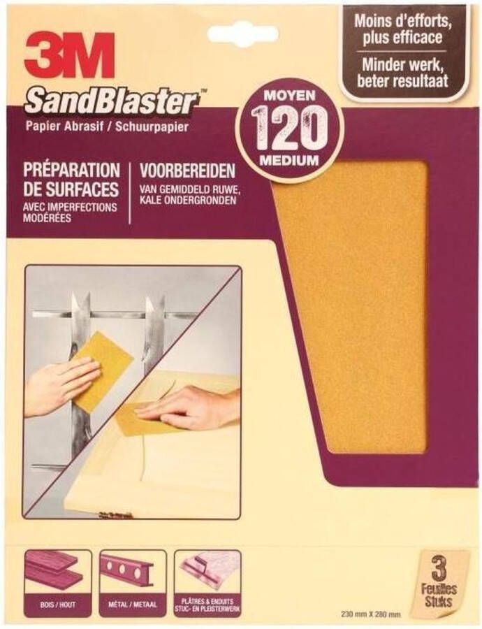 3M ™ SandBlaster™ Schuurpapier vellen 69019 Paars 23 cm x 28 cm P120 3 vellen