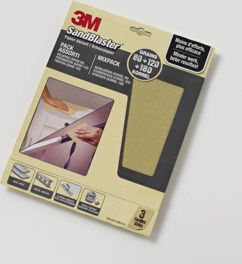 3M ™ SandBlaster™ Schuurpapier vellen 69026 Grijs P80 P120 P180 3 vellen