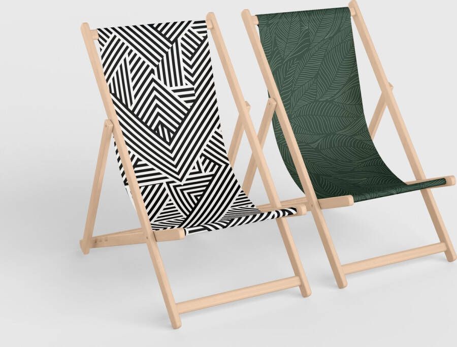 3motion Strandstoel set grafische print bold print inklapbaar hoogwaardig ligstoel houten stoel strand stevig opvouwbaar 3 standen