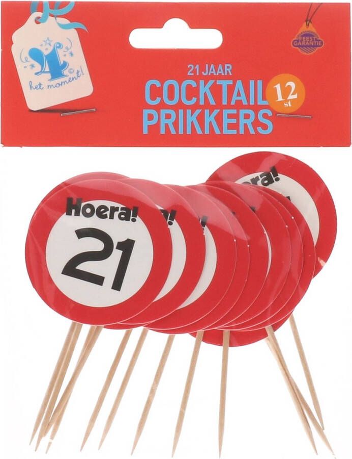 4 het moment Cocktailprikkers 21 jaar | 12 stuks | 21e verjaardag | Feestje | Versiering | Saté prikkertjes