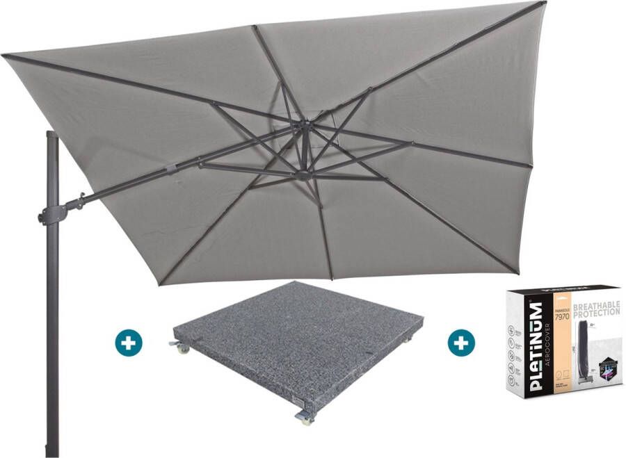 4-Seasons Outdoor 4-Seasons zweefparasol Siesta Premium 300 x 300 Charcoal met voet en hoes