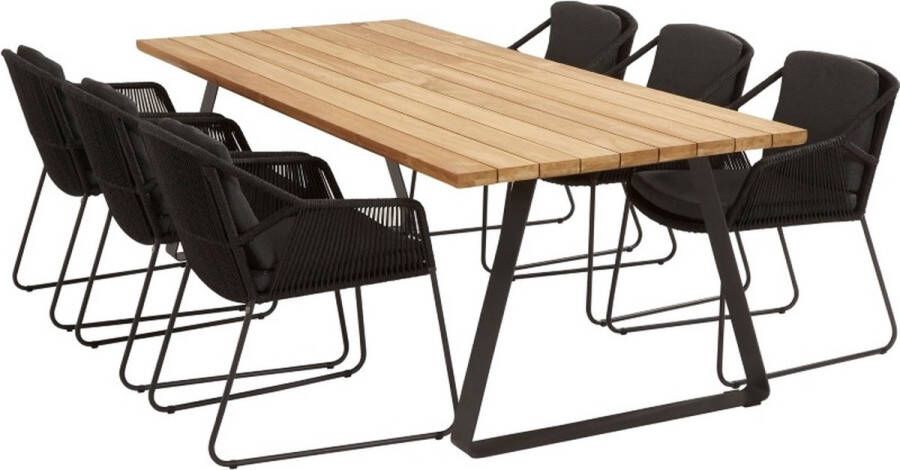 4 Seasons Outdoor Accor tuinset antraciet met teak Basso tafel met alu poten