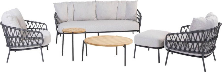 4-Seasons Outdoor Calpi stoel-bank loungeset met Yoga koffietafels en voetenbank 6-delig