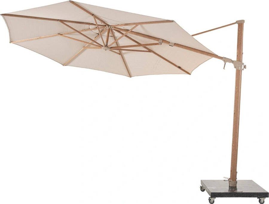 4 Seasons Outdoor Siesta Premium Zweefparasol Ø350 Sand Houtlook Frame