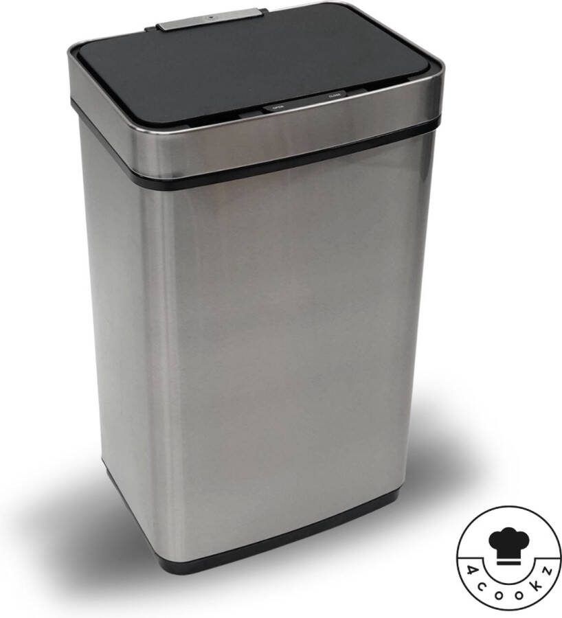 4cookz Prullenbak Met Sensor 60 Liter Hygiënisch Sensorprullenbak Rvs 2 Jaar Garantie