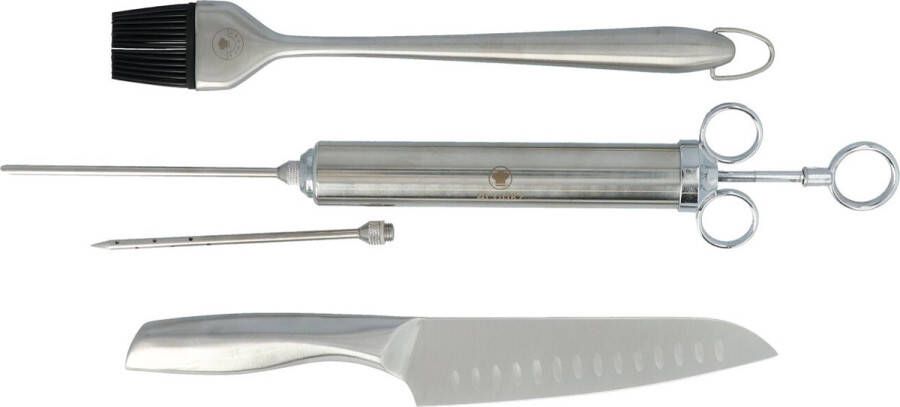 4cookz Rvs Bbq-set Met Marinadeinjector Santoku Mes En Kookkwast