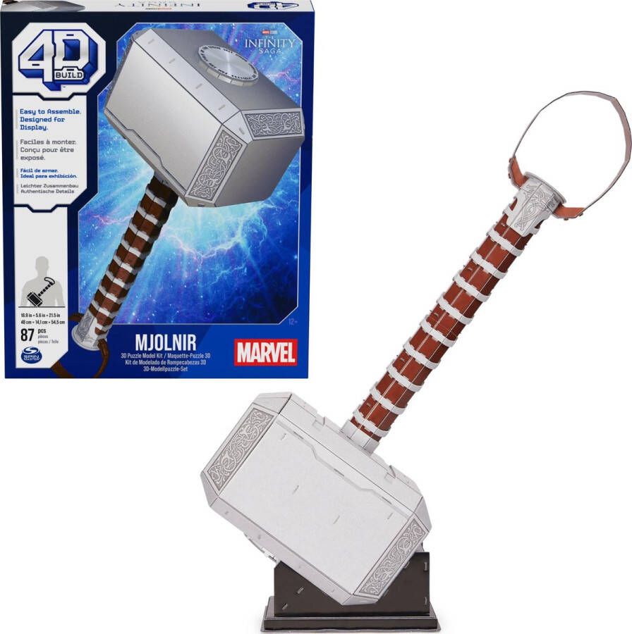 4D Build Marvel 3D-puzzel van Mjolnir Thor-hamer 87 stuks kartonnen bouwpakket