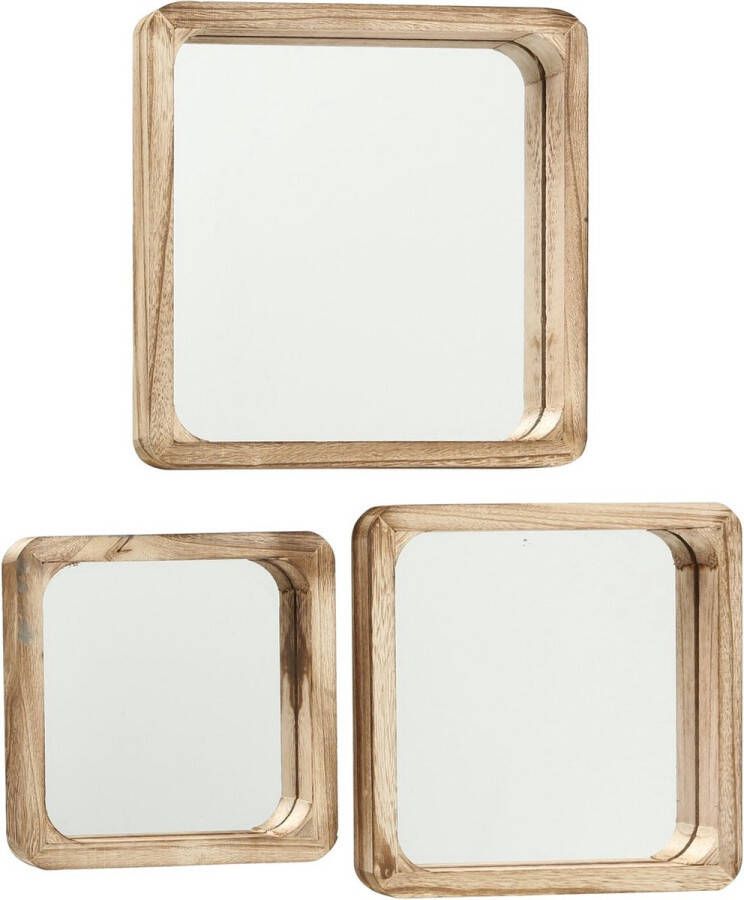 Boltze 3-delig set Vierkante Wandspiegels met Houten lijst 25 30 35 cm