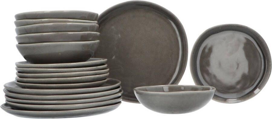 Home deco factory 6-persoons Serviesset Black Forest Stoneware 18 delig Servies Grijs