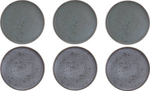 4Goodz 6 stuks Aardewerk Ontbijtborden in 2 kleuren grijs blauw 21 cm