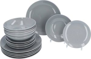 4Goodz Aardewerk Servies 6 persoons 18-delig Lichtgrijs Glimmend