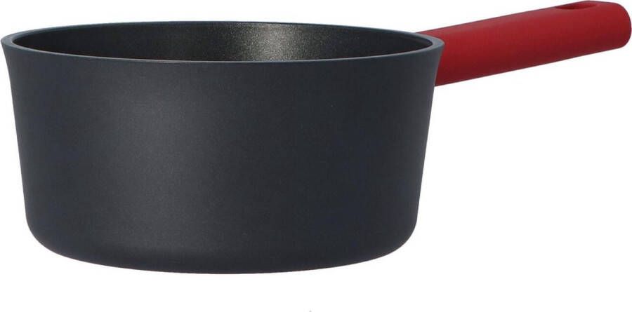 Secret de Gourmet PFAS Vrij Aluminium Sauspan met siliconen handvat 17 cm zwart rood