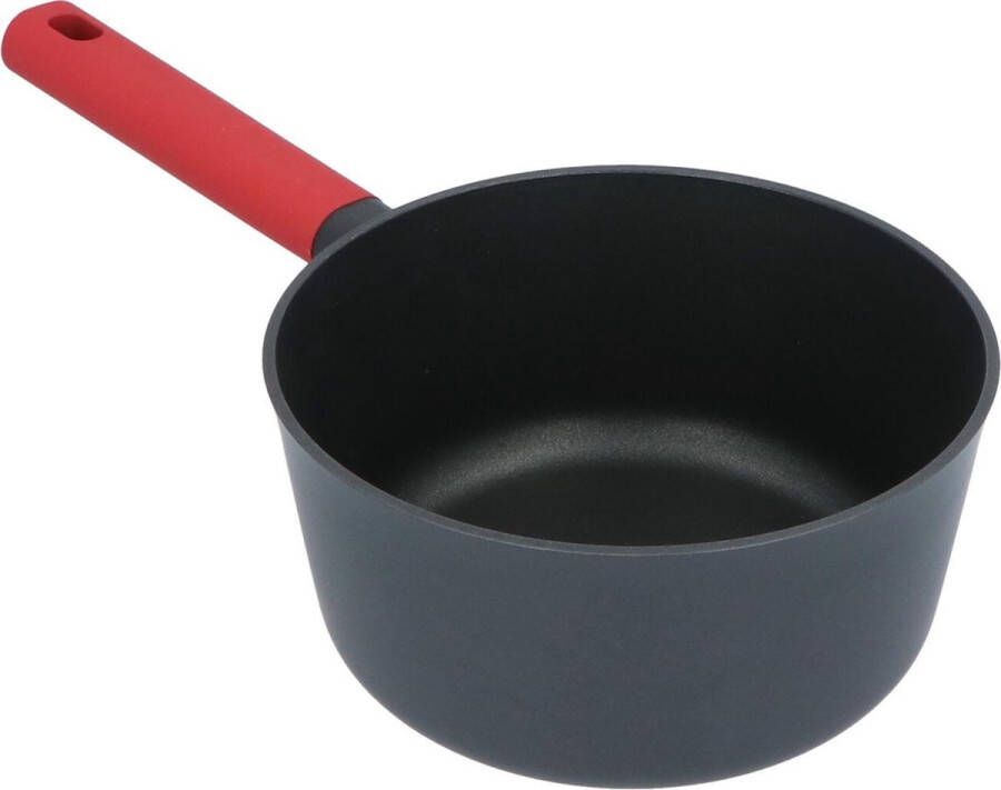Secret de Gourmet PFAS Vrij Aluminium Steelpan met siliconen handvat 21 cm zwart rood