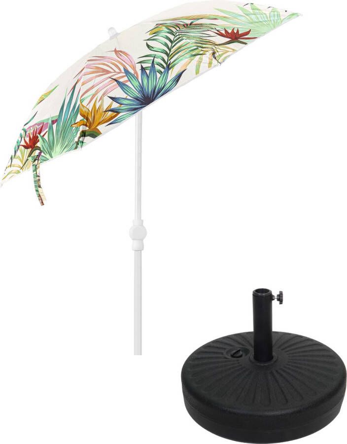 Beige Parasol met Bladeren 180 cm met Bijbehorende Parasolvoet