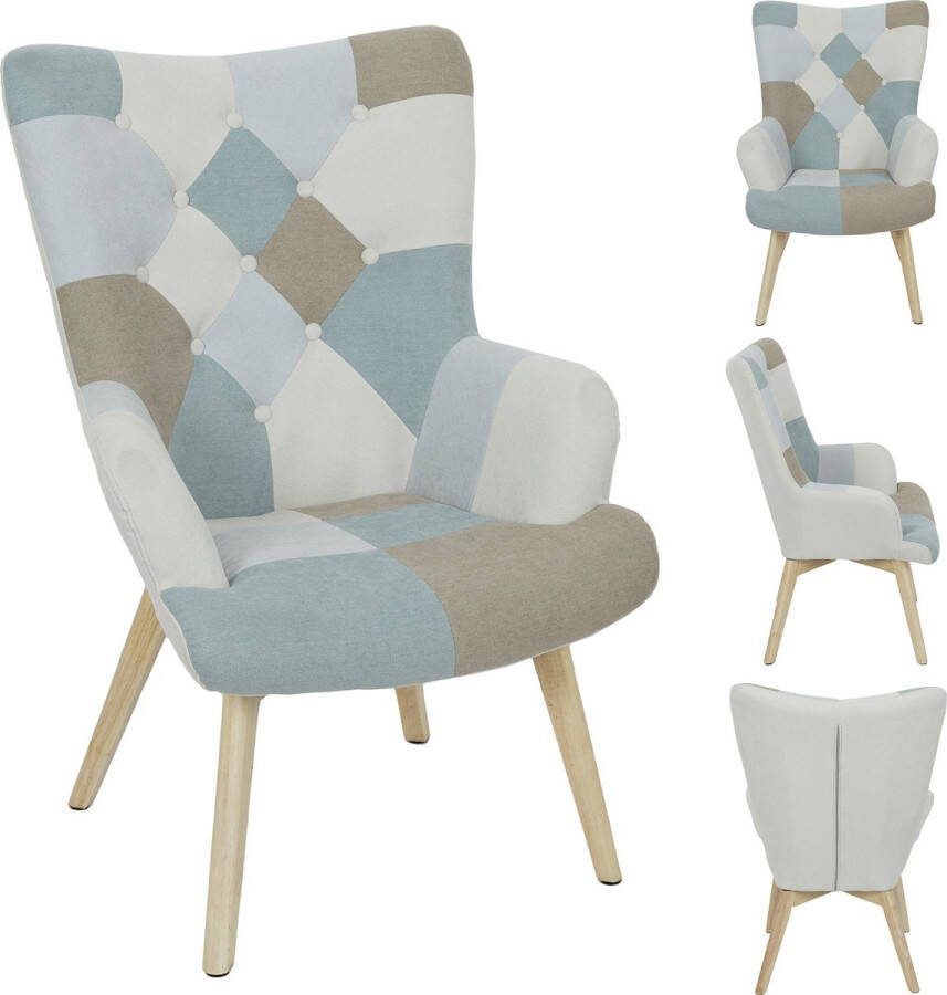HOME DECO FACTORY Patchwork Fauteuil Helsinki Met Armleuning Blauw grijs
