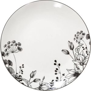 4Goodz Porseleinen Ontbijtborden Bloem Zwart set 6 stuks 20 cm