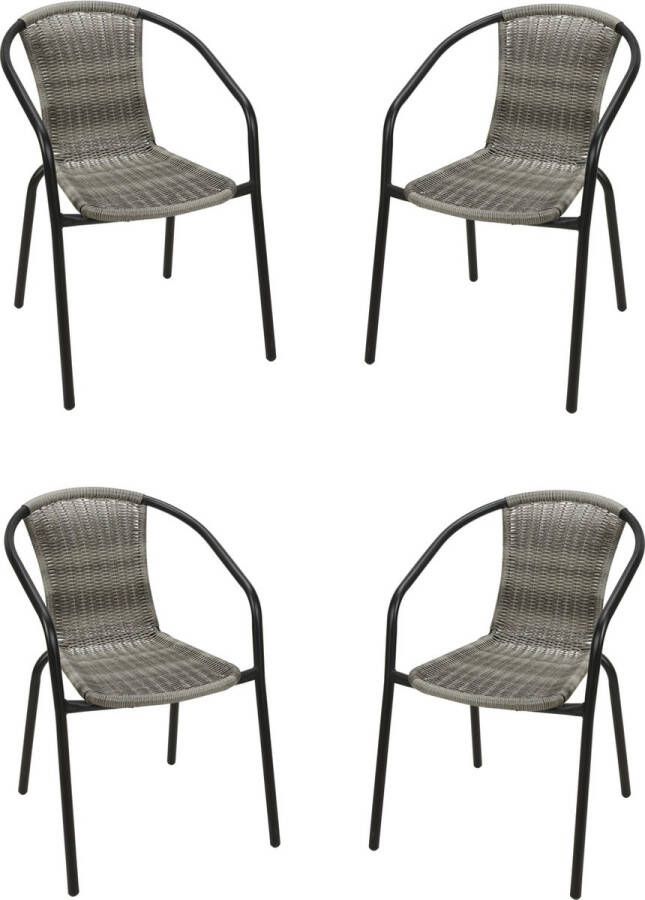 4Goodz Rattan Grijs 4x Stapelbare Tuinstoelen Plaatsbesparend