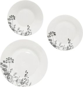 4Goodz Wild Flower Porseleinen Servies set 6-persoons 18-delig Wit Zwart