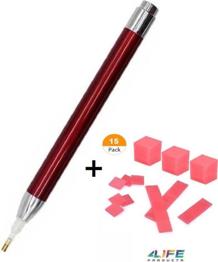 4LifeProducts Diamond Painting Led Pen + 15 Wax Rood Inclusief Gratis Batterijen