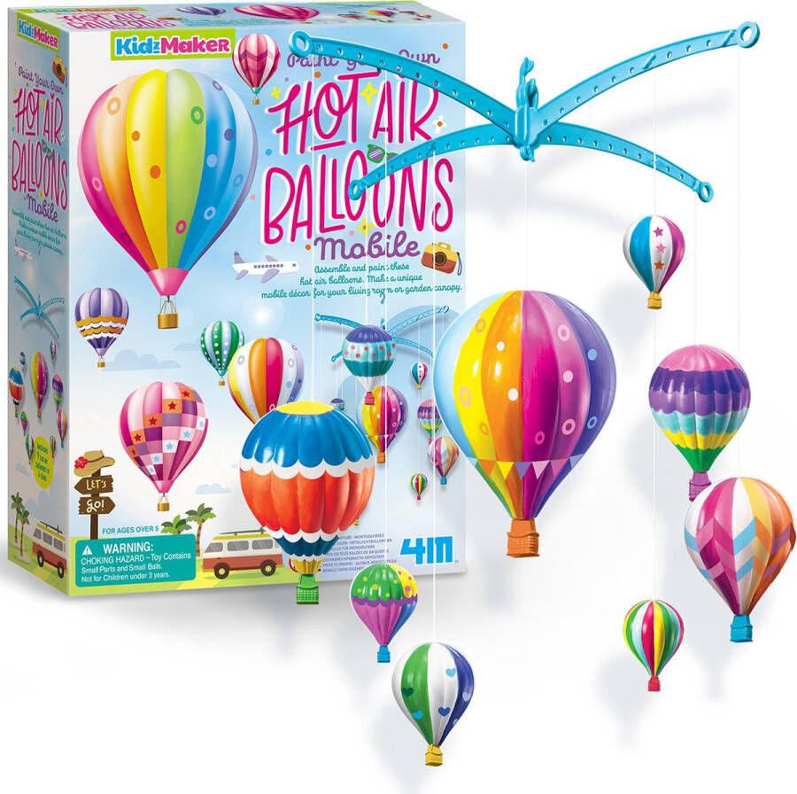 4M KidzMaker: VERF JE EIGEN MOBIEL HETELUCHTBALLONNEN gedetailleerde instructies inbegrepen doos 20.5x27.5x5.5cm 5+