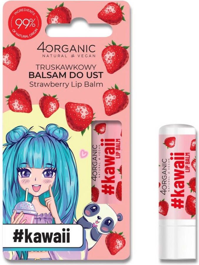 4organic #Kawaii natuurlijke lippenbalsem Aardbei 5g