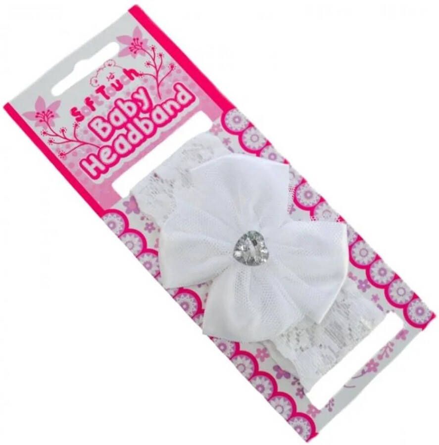 4thePerfectParty Baby haarband van Soft Touch wit met satijnen strik en elastisch kant 0-3 maanden baby haarband haaraccessoire