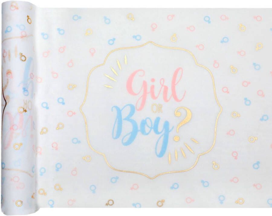 4thePerfectParty Boy or Girl genderreveal tafelloper zwanger geboorte baby babyshower genderreveal boy or girl