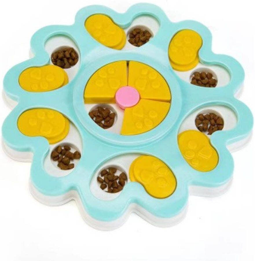 4thePerfectParty Hondenpuzzel blauw met wit honden speeltje slowfeeder huisdier voerbak honden puzzel