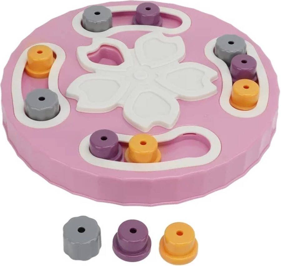 4thePerfectParty Hondenpuzzel oud roze met wit en geel grijze en pruimkleurige puzzelstukjes hond hondenspeelgoed puzzel dieren puzzel